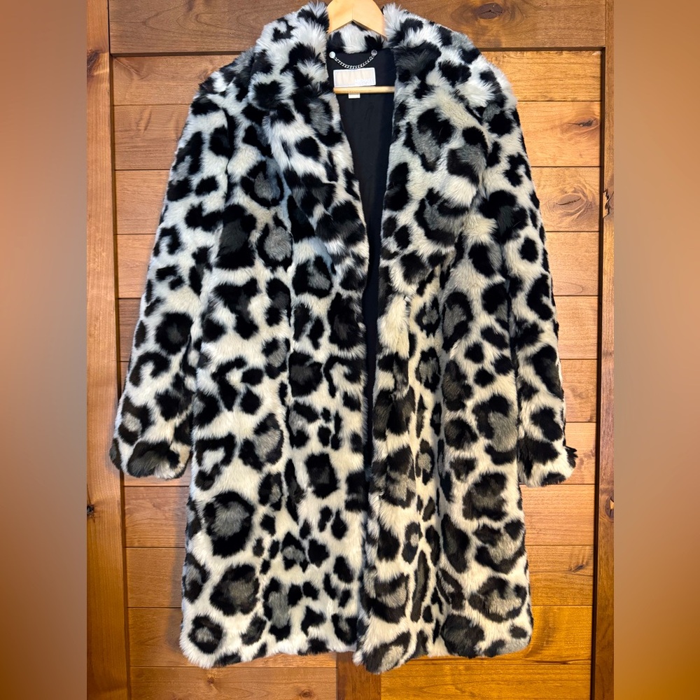 Michael Kors Faux Fur Leopard Print Coat Size M